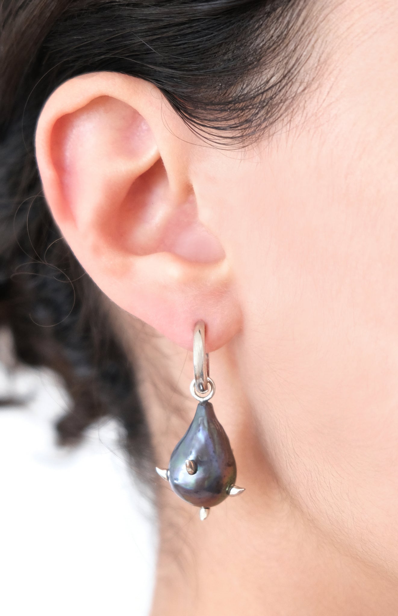 Aro Earring w/ Studded *Blue* Perlita - Sterling Silver